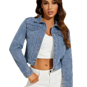 Women Denim Jacket - Cropped Jean Trucker Jacket